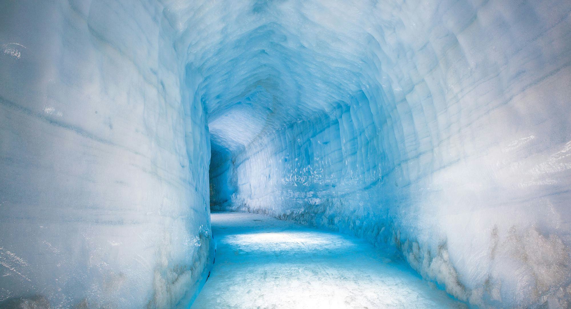 Ice cave leading towards blue exit
