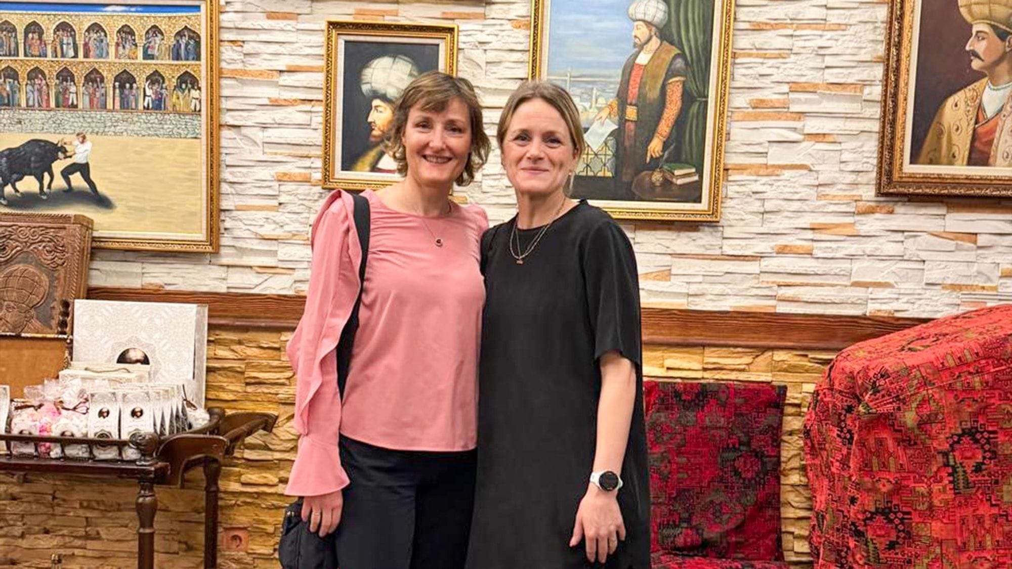 Two women at a museum.